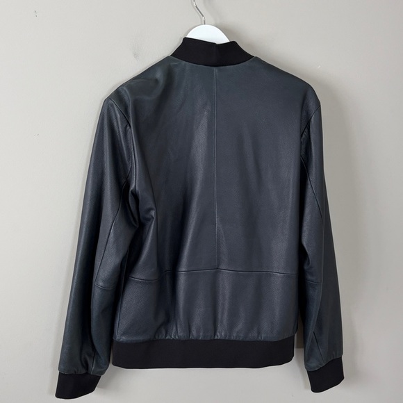 Theory Brant Lamb Pebble Leather Jacket Navy Blue Bomber Mens Sz S - Picture 5 of 13